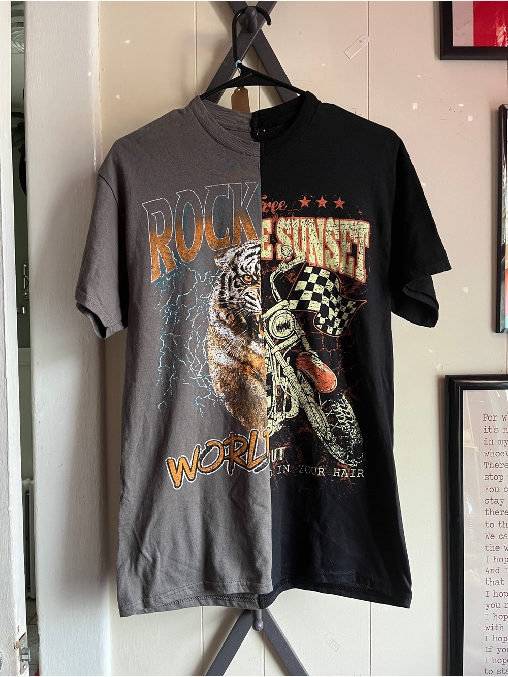 Graphic Rock Split-Panel Tee - Black & Charcoal
